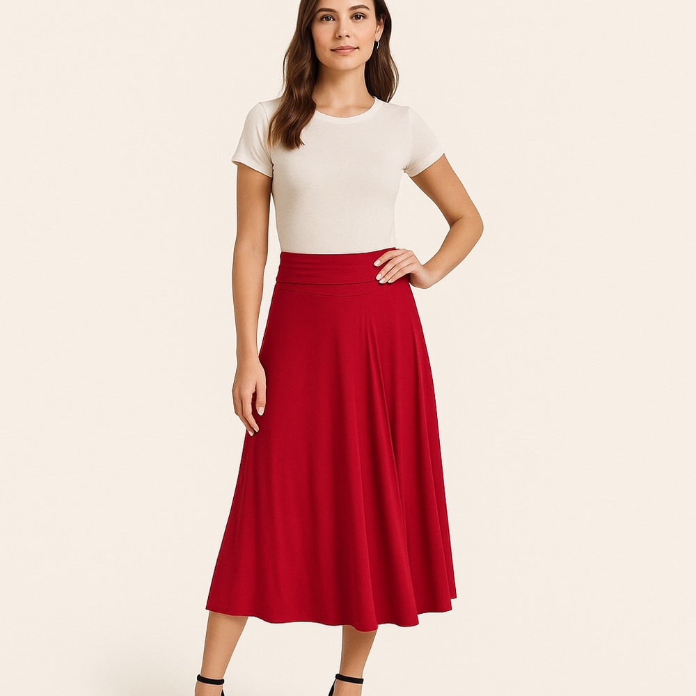 Max Studio Red Flowy Midi Skirt Size Small